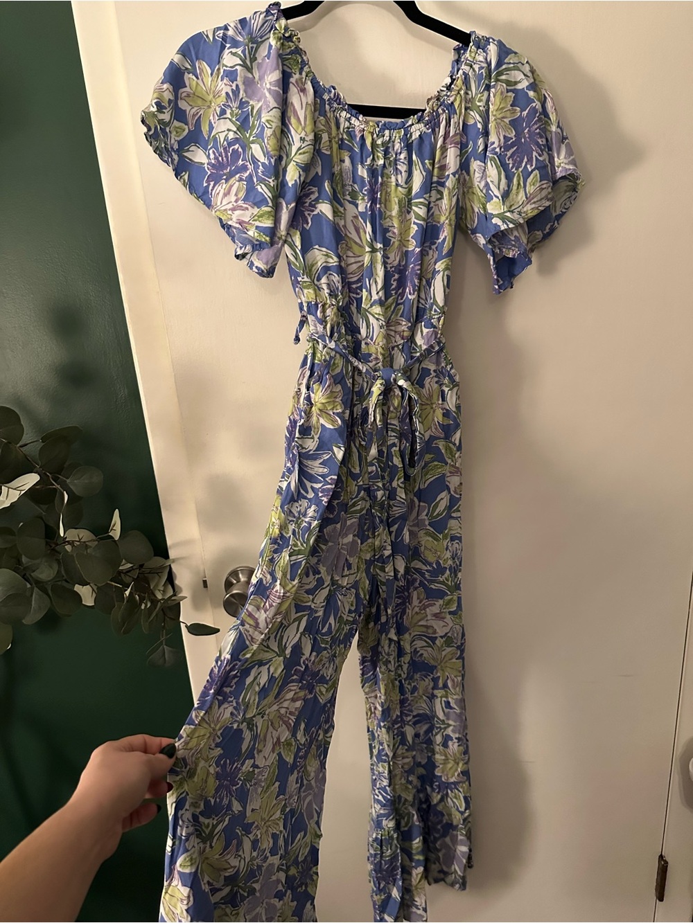 She + Sky Blue Floral Off-Shoulder Floral Jumpsuit